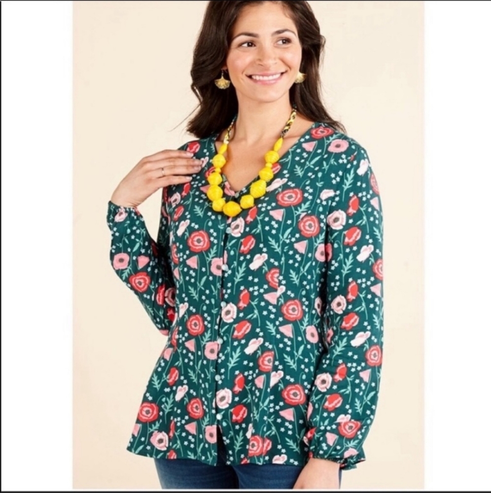 NWT Matilda Jane Green Floral Long Sleeve Blouse Top